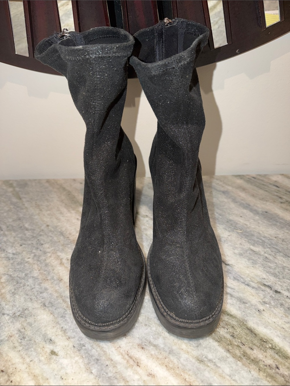 Free People Ankle Sock Boots with Subtle Glitter Finish + Block Heel